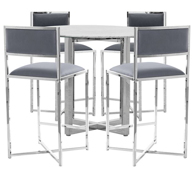 Amalfi Gray Marble High Table & 4 Metal Barstools