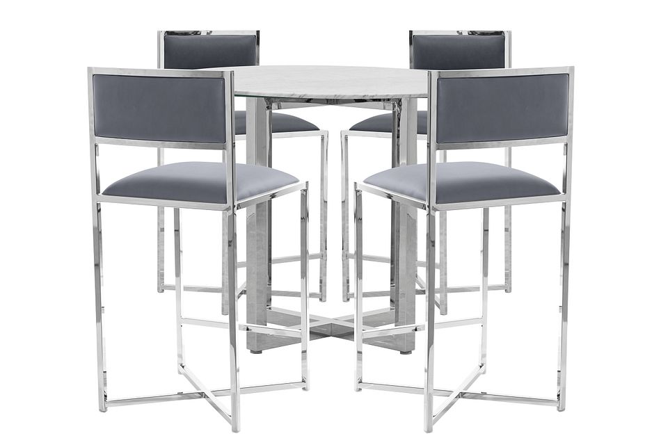 Amalfi Gray Marble High Table & 4 Metal Barstools