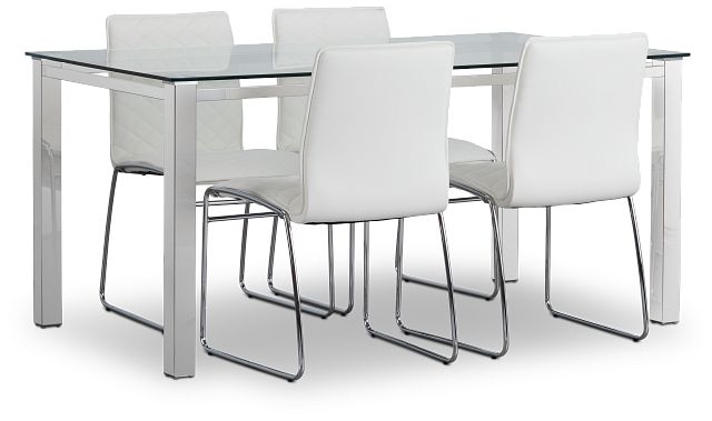 Skyline White Rect Table & 4 Metal Chairs