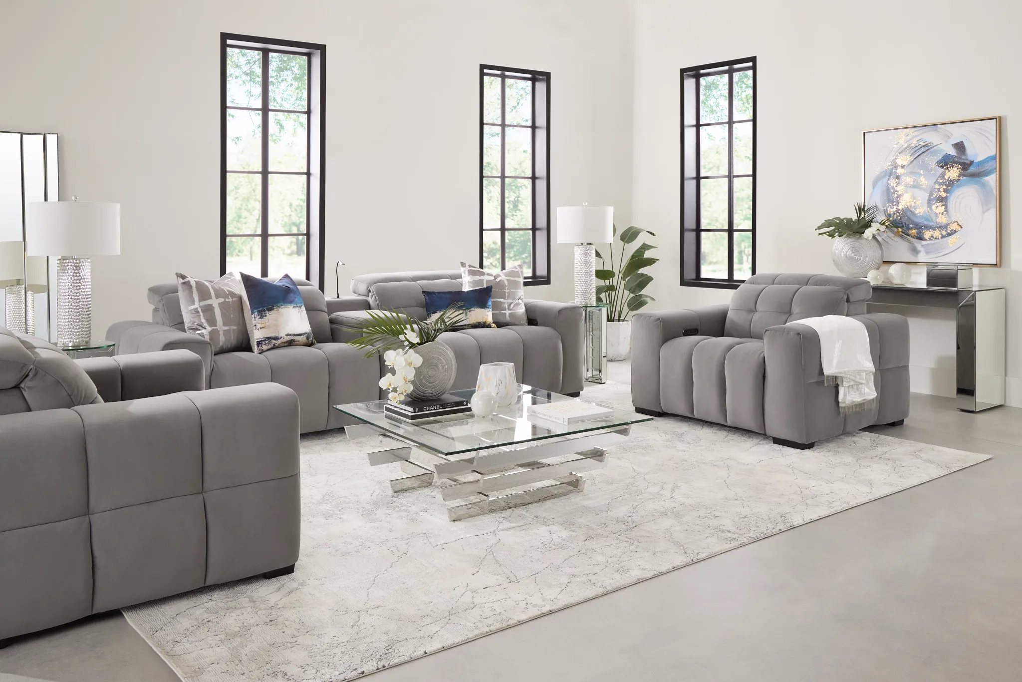 Gemma Light Gray Velvet Power Recliner