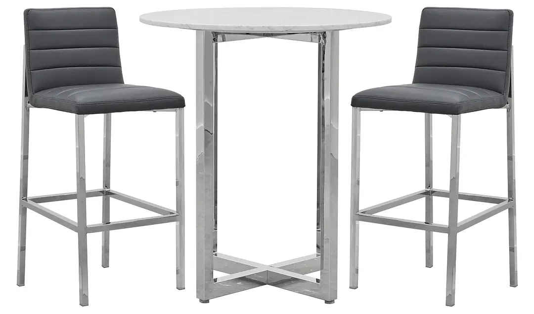 Amalfi Gray Marble Pub Table & 2 Upholstered Barstools Amalfi Gray Marble Pub Table & 2 Upholstered Barstools