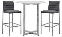 Amalfi Gray Marble Pub Table & 2 Upholstered Barstools