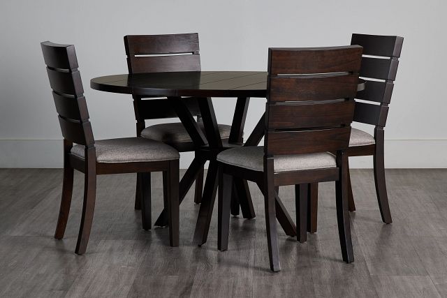 Sienna Dark Tone Round Table & 4 Slat Chairs