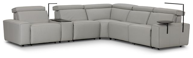Carmelo Gray Leather Medium Dual Power Sectional W/right Table & Light