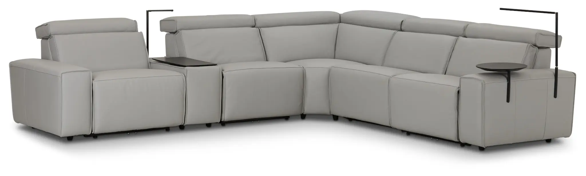 Carmelo Gray Leather Medium Dual Power Sectional W/right Table & Light Carmelo Gray Leather Medium Dual Power Sectional W/right Table & Light