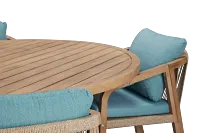 Laguna Light Tone Round Table & 4 Teal Cushioned Chairs