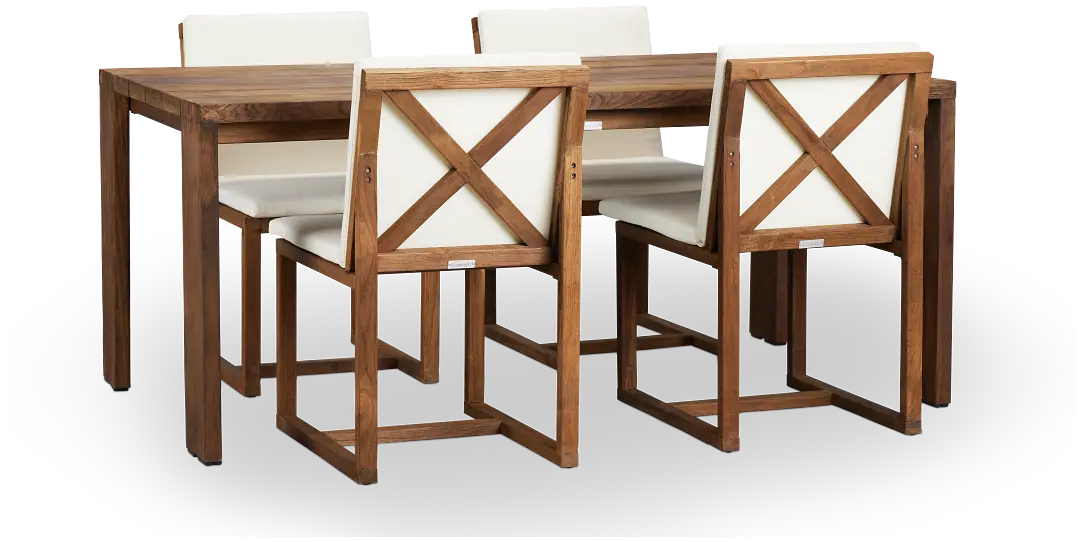 Linear 70" White 70" Teak Table & 4 Cushioned Side Chairs Linear 70" White 70" Teak Table & 4 Cushioned Side Chairs