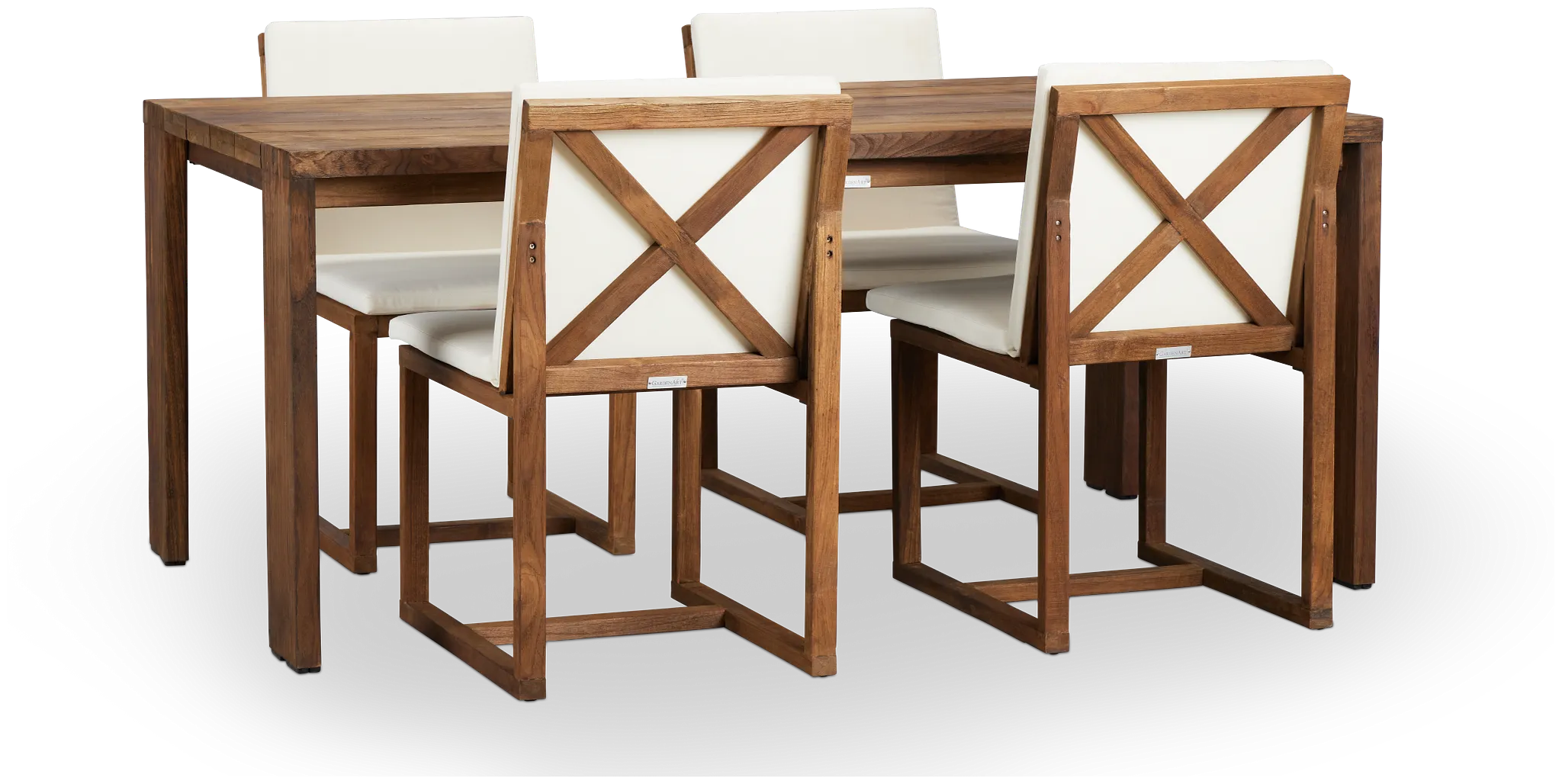 Linear 70" White 70" Teak Table & 4 Cushioned Side Chairs