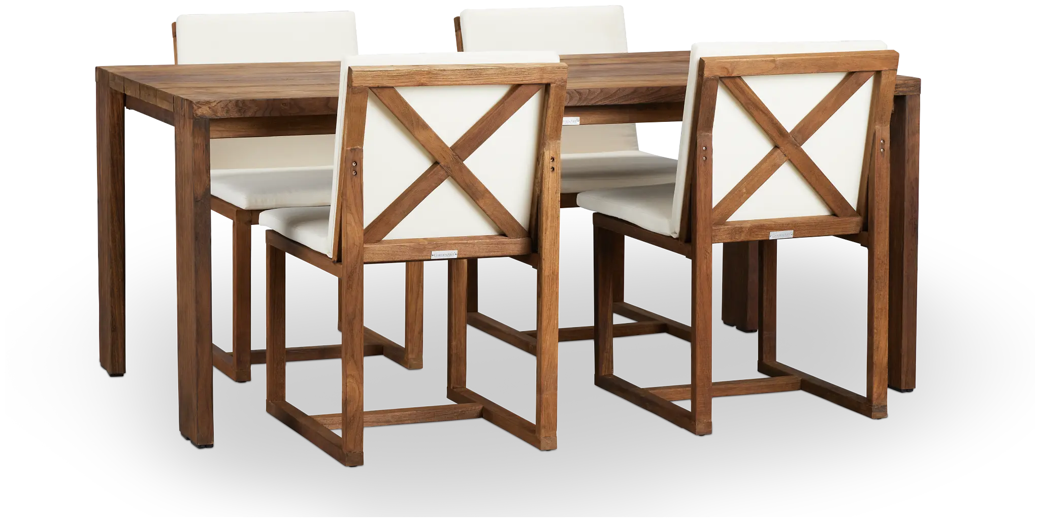 Linear 70" White 70" Teak Table & 4 Cushioned Side Chairs Linear 70" White 70" Teak Table & 4 Cushioned Side Chairs