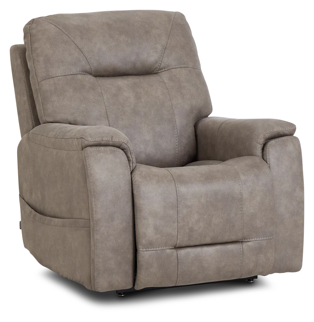 Akron Taupe Micro Power Lift Recliner With Power Lumbar