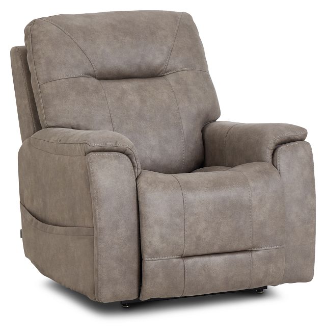 Akron Taupe Micro Power Lift Recliner With Power Lumbar