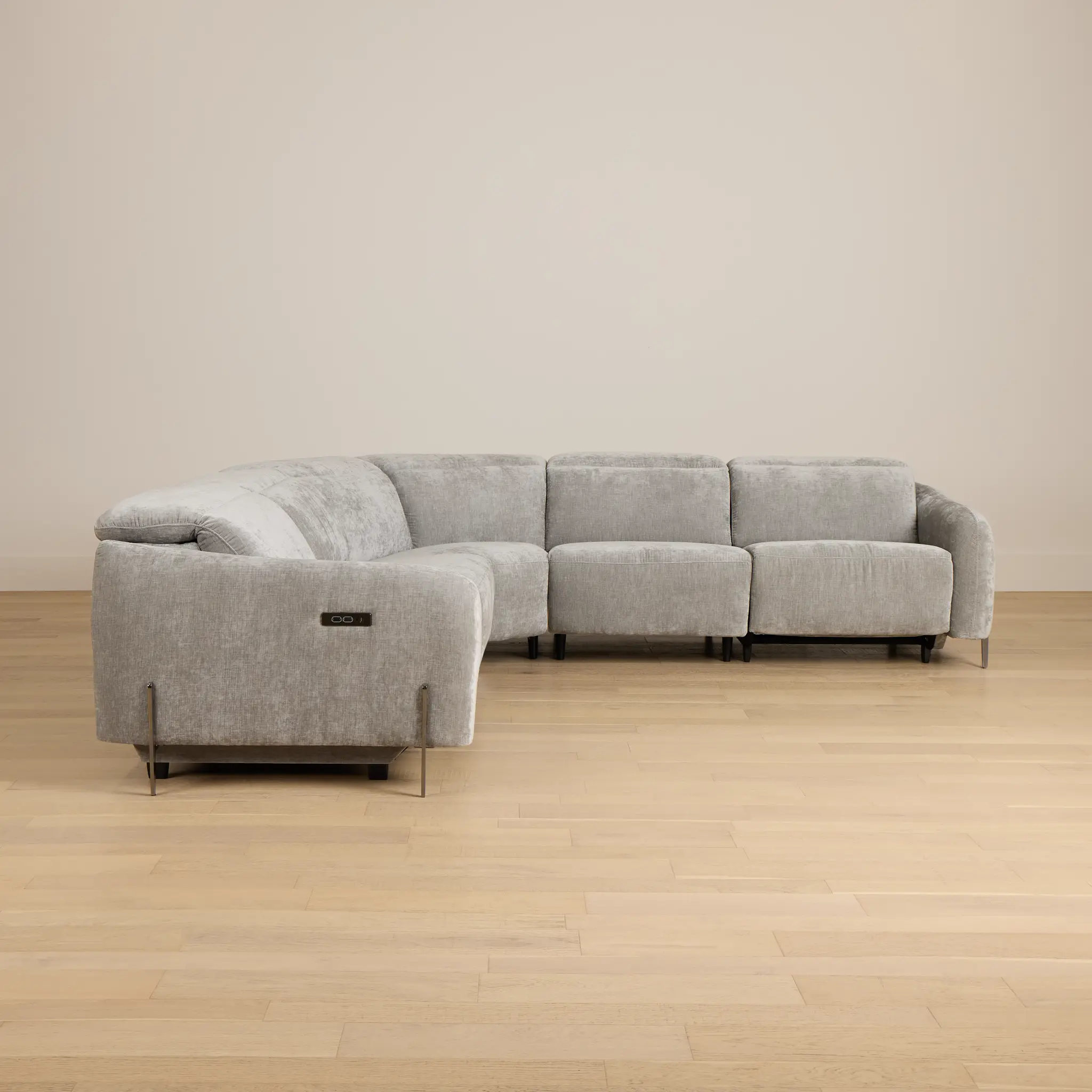 Zuri Gray Velvet Small Two-arm Power Reclining Sectional Zuri Gray Velvet Small Two-arm Power Reclining Sectional