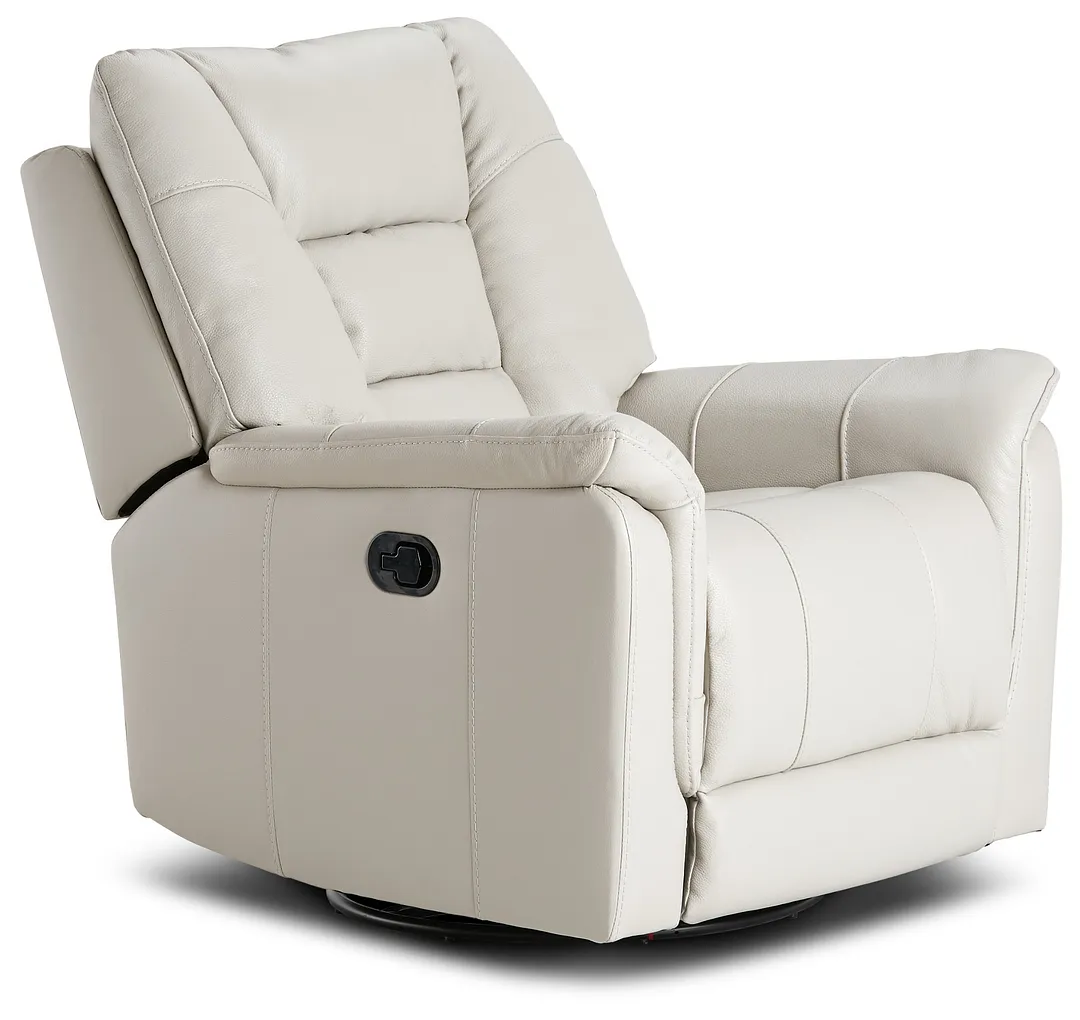 Owen Light Gray Leather Swivel Glider Recliner