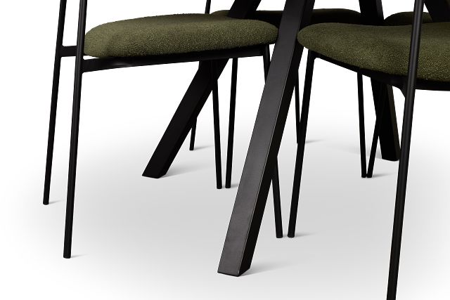 Lynden Light Tone Round Table & 4 Green Woven Upholstered Side Chairs