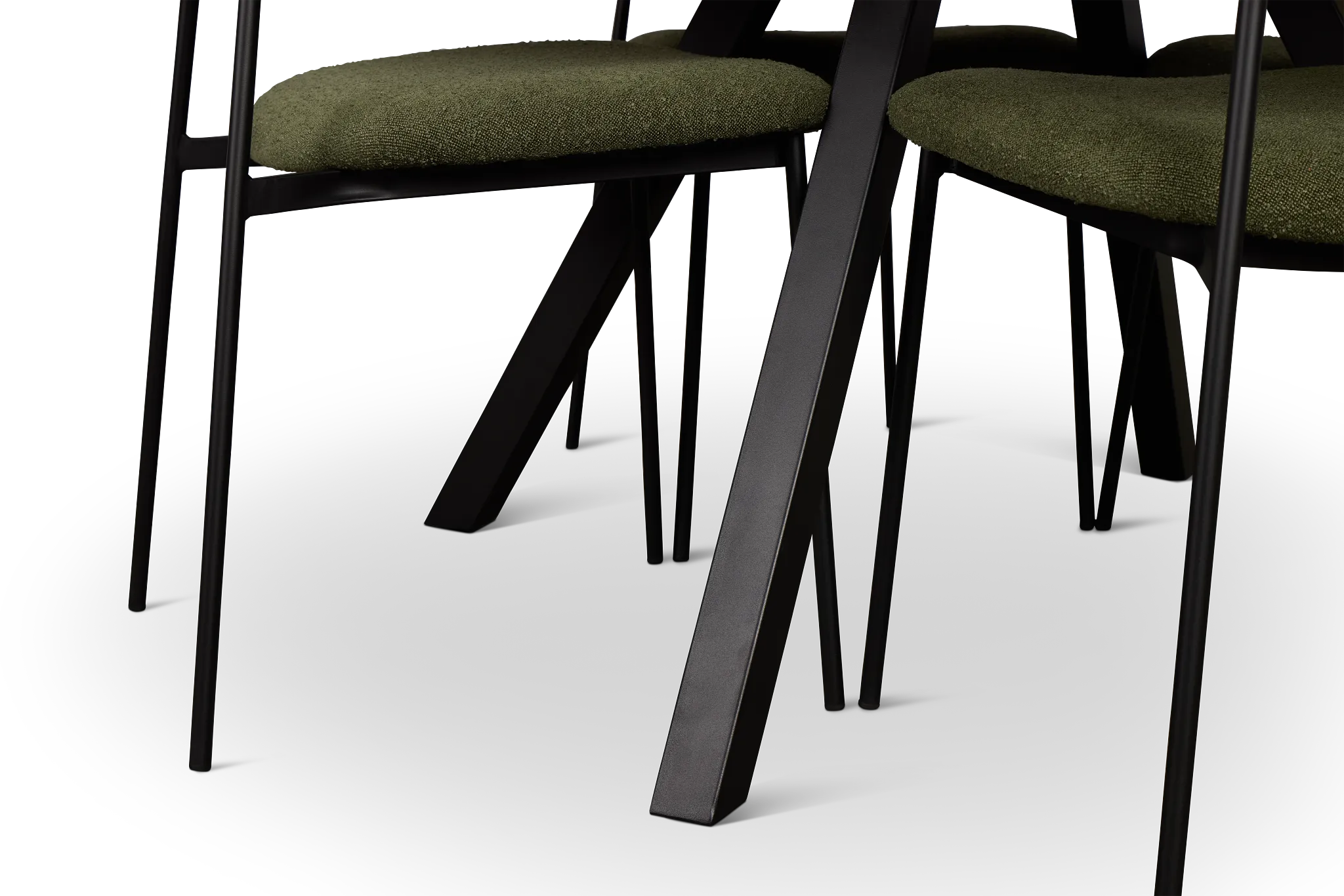 Lynden Light Tone Round Table & 4 Green Woven Upholstered Side Chairs