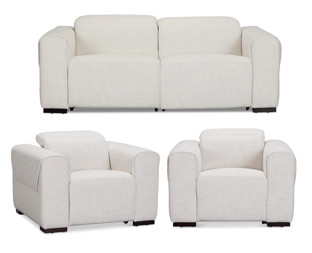 Ellis Light Beige Fabric Power Reclining Living Room
