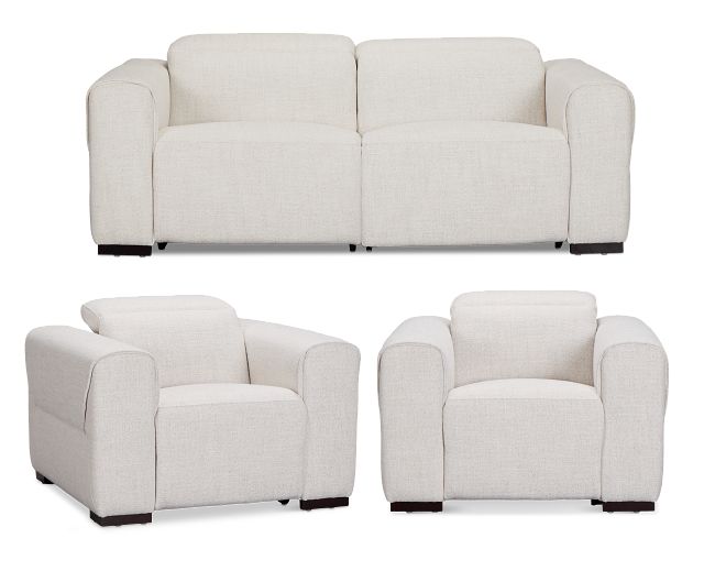 Ellis Light Beige Fabric Power Reclining Living Room