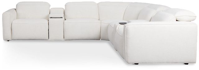 Ryland White Fabric Large Triple Power Reclining Two-arm Sectional