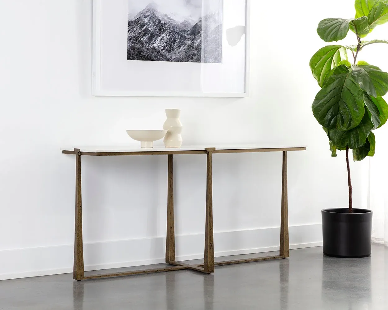 Cowart White Marble Console Table