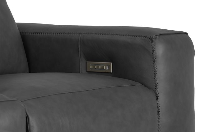 Elba Dark Gray Leather Small Dual Power Left Chaise Sectional