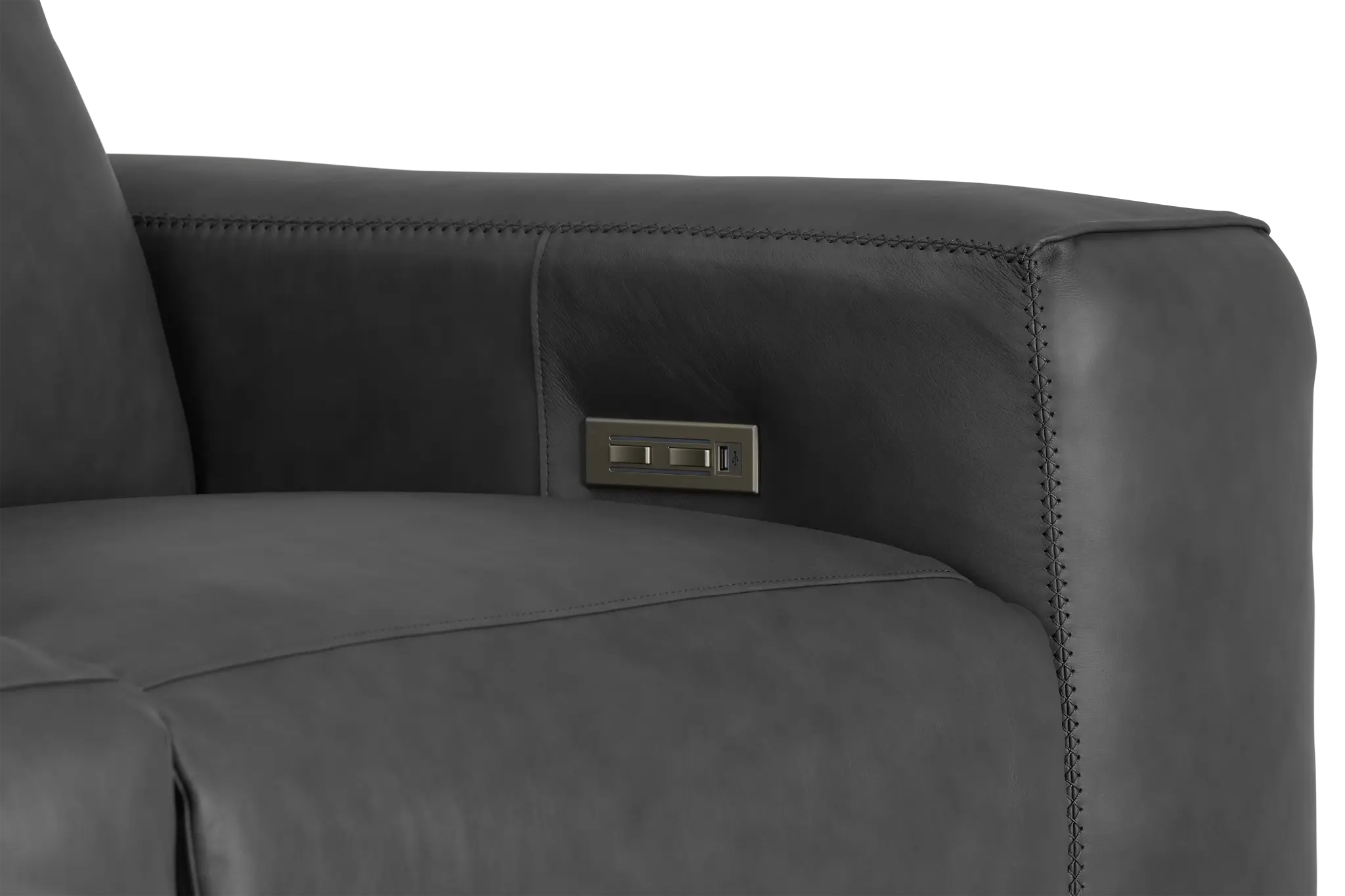 Elba Dark Gray Leather Small Dual Power Left Chaise Sectional Elba Dark Gray Leather Small Dual Power Left Chaise Sectional