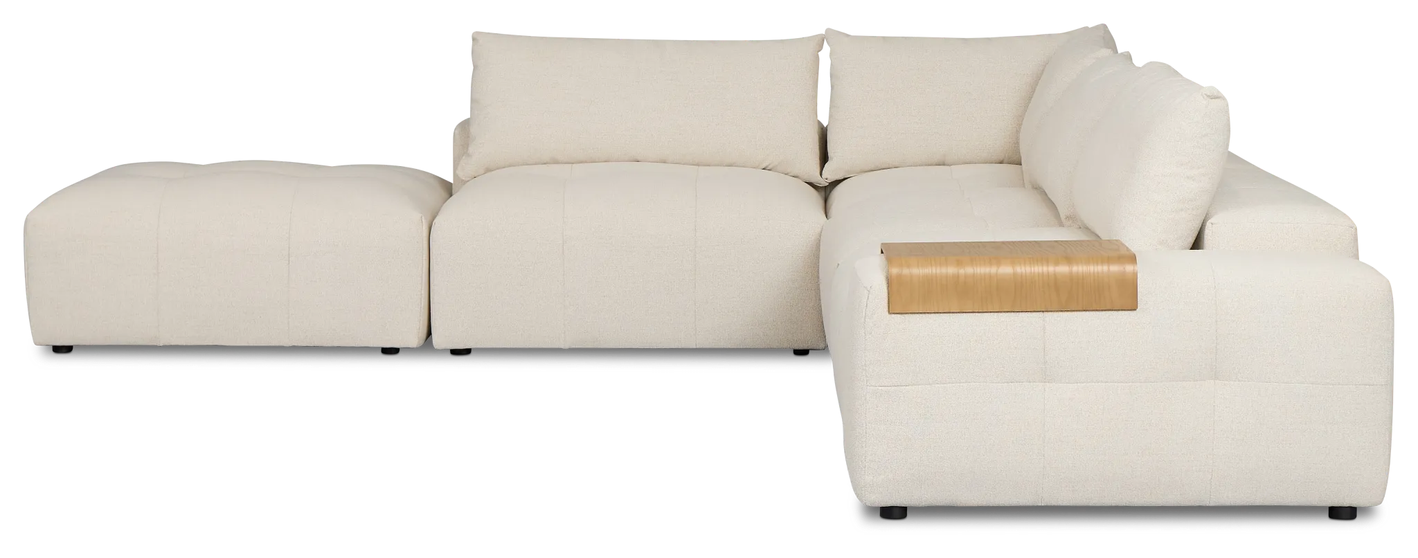 Remi Light Beige Fabric 6-piece Bumper Sectional With Wood Tray