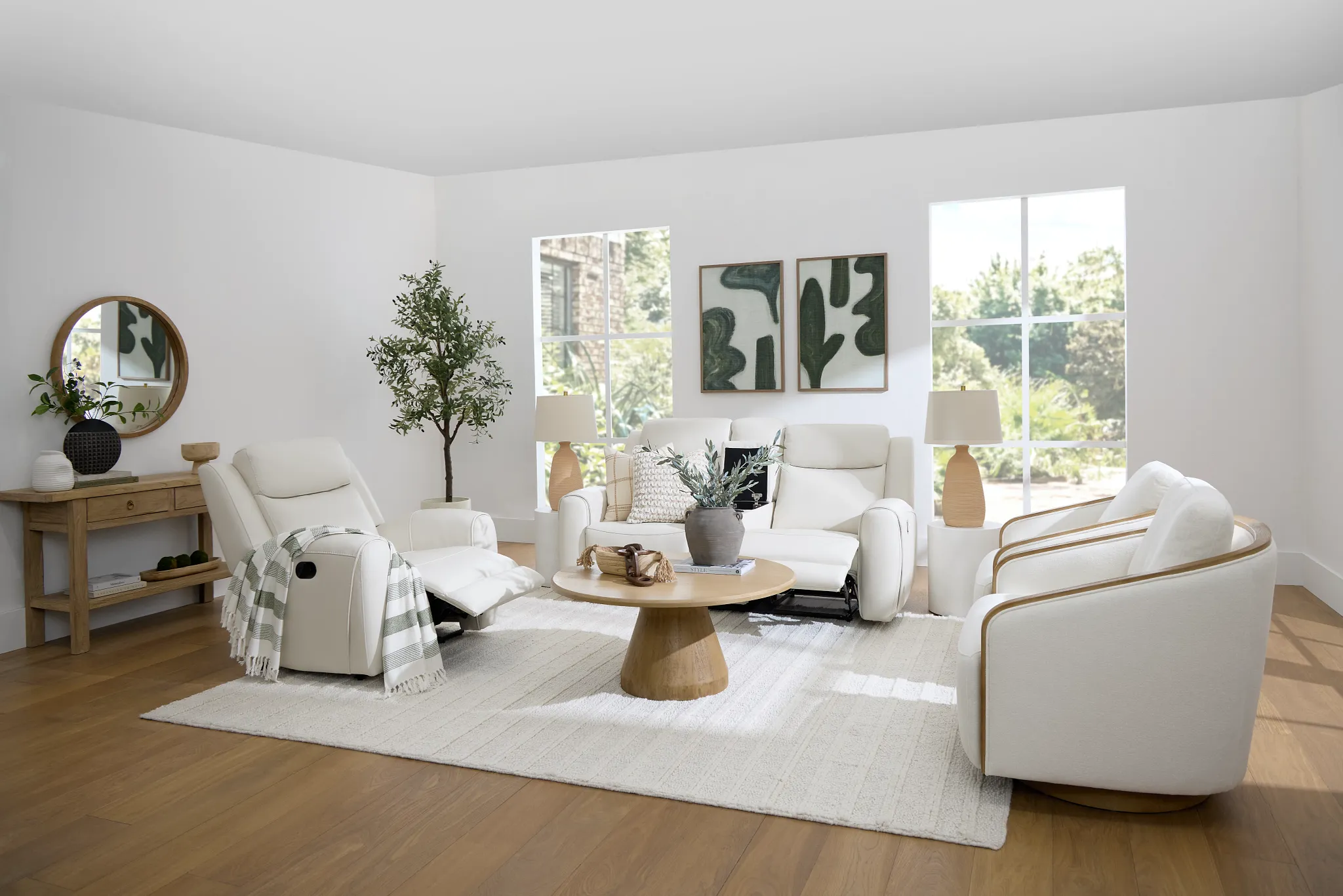 Walker Ivory Lthr/vinyl Reclining Console Loveseat