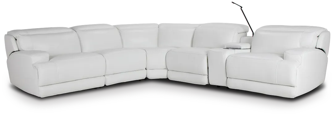 Reign White Lthr/vinyl Medium Dual Power 2-arm Reclining Sectional