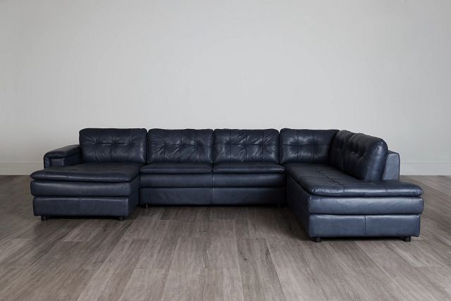 Rowan Navy Leather U-shaped Sectional W/ Right Bumper