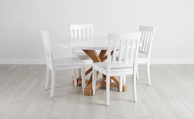 Nantucket Two-tone White Round Table & 4 White Chairs