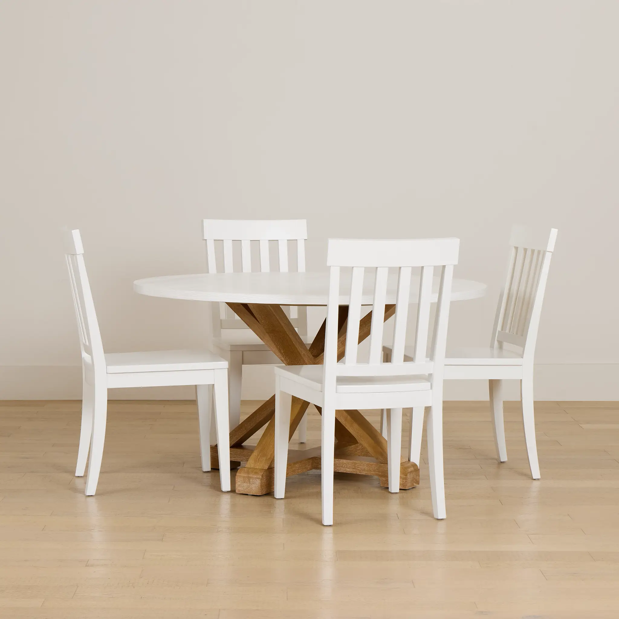 Nantucket Two-tone White Round Table & 4 White Chairs Nantucket Two-tone White Round Table & 4 White Chairs