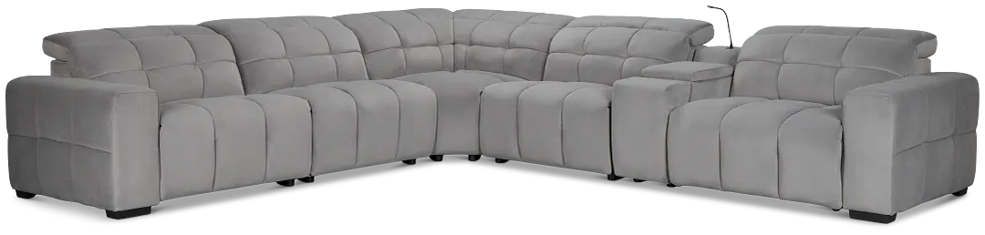 Gemma Light Gray Velvet Medium Triple Power Right Chaise Sectional