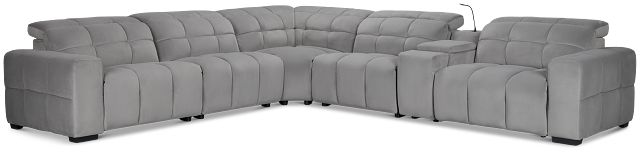 Gemma Light Gray Velvet Medium Triple Power Right Chaise Sectional