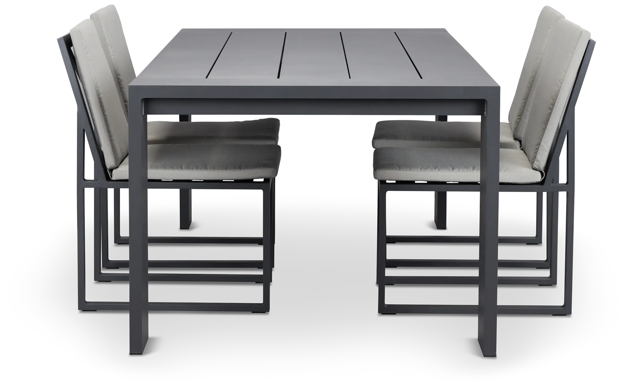 Linear Dark Gray 87" Aluminum Table & 4 Cushioned Side Chairs Linear Dark Gray 87" Aluminum Table & 4 Cushioned Side Chairs