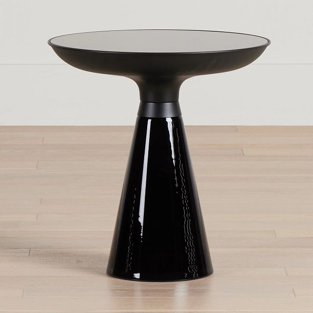 Ambrose Black Glass Round End Table