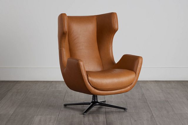 Penn Brown Leather Swivel Accent Chair