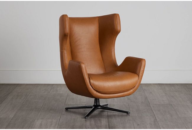 Penn Brown Leather Swivel Accent Chair
