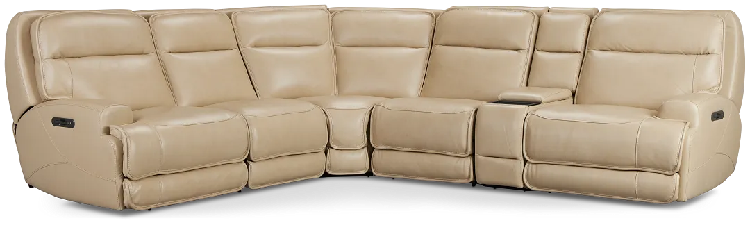 Casey Light Beige Lthr/vinyl Medium Triple Power 2-arm Sectional