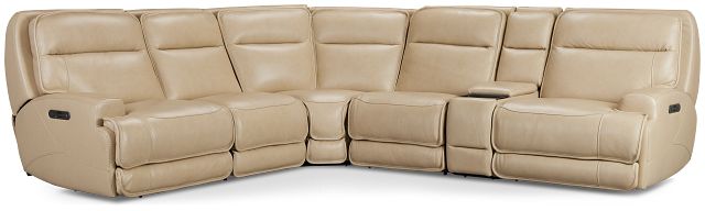 Casey Light Beige Lthr/vinyl Medium Triple Power 2-arm Sectional