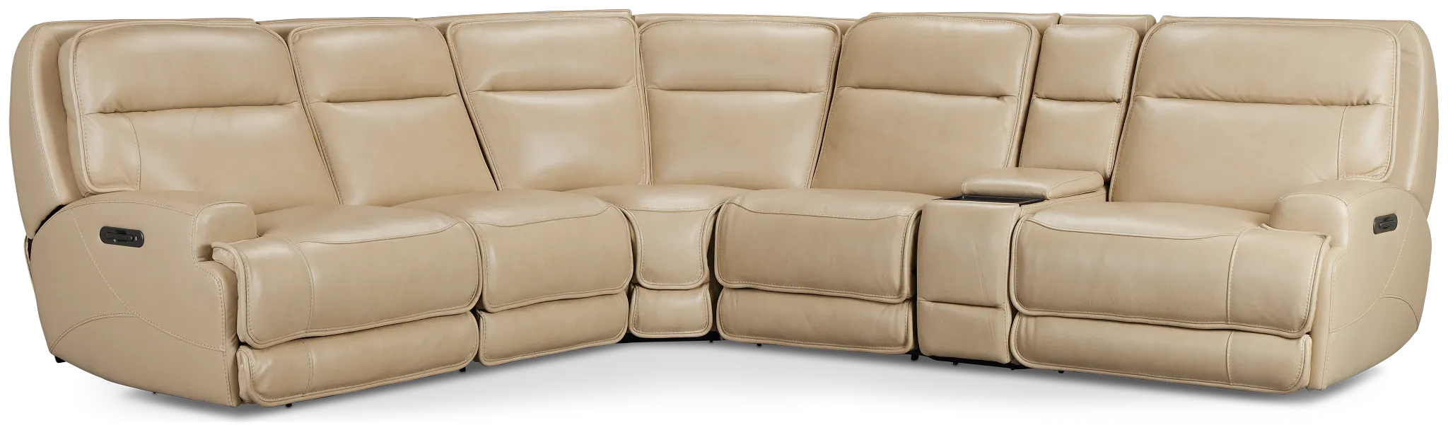 Casey Light Beige Lthr/vinyl Medium Triple Power 2-arm Sectional