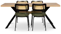 Lynden Light Tone Rect Table & 4 Green Woven Upholstered Side Chairs