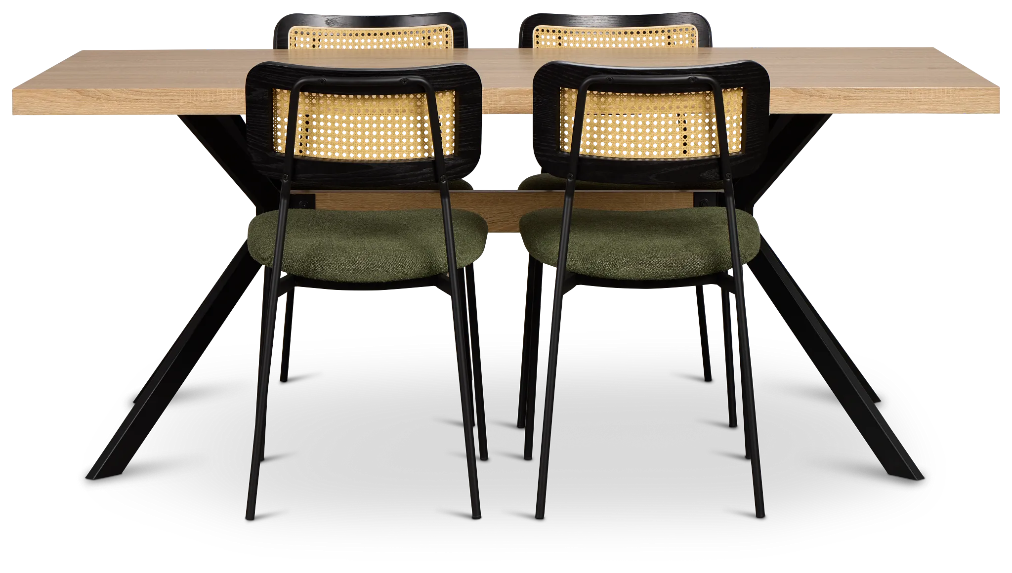 Lynden Light Tone Rect Table & 4 Green Woven Upholstered Side Chairs