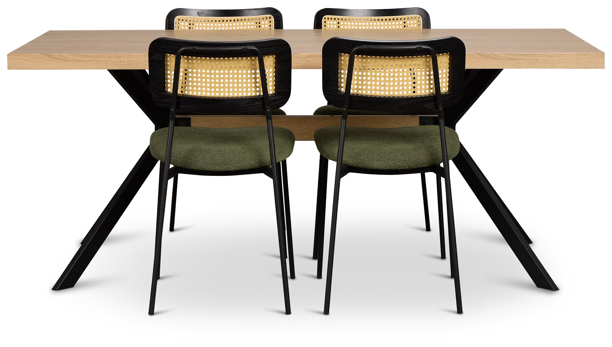 Lynden Light Tone Rect Table & 4 Green Woven Upholstered Side Chairs Lynden Light Tone Rect Table & 4 Green Woven Upholstered Side Chairs