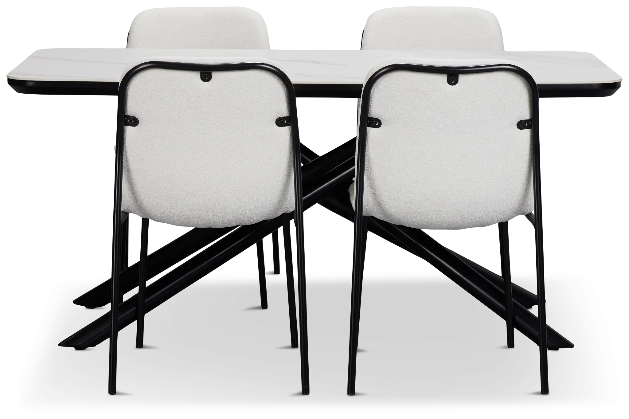 Palos White Rect Table & 4 White Upholstered Chairs