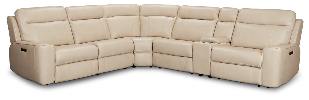 Benji Light Beige Lthr/vinyl Medium Dual Power 2-arm Reclining Sectional