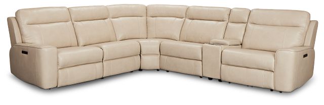 Benji Light Beige Lthr/vinyl Medium Dual Power 2-arm Reclining Sectional