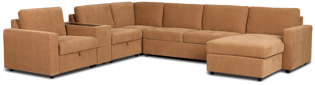 Addie Brown Fabric Medium Right Chaise Sleeper Sectional With Console