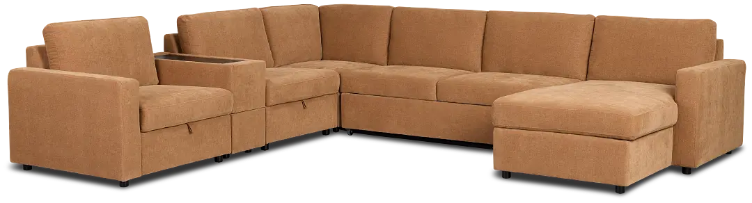 Addie Brown Fabric Medium Right Chaise Sleeper Sectional With Console Addie Brown Fabric Medium Right Chaise Sleeper Sectional With Console