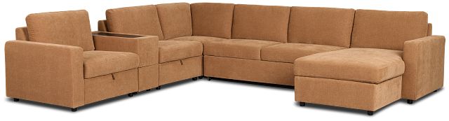 Addie Brown Fabric Medium Right Chaise Sleeper Sectional With Console