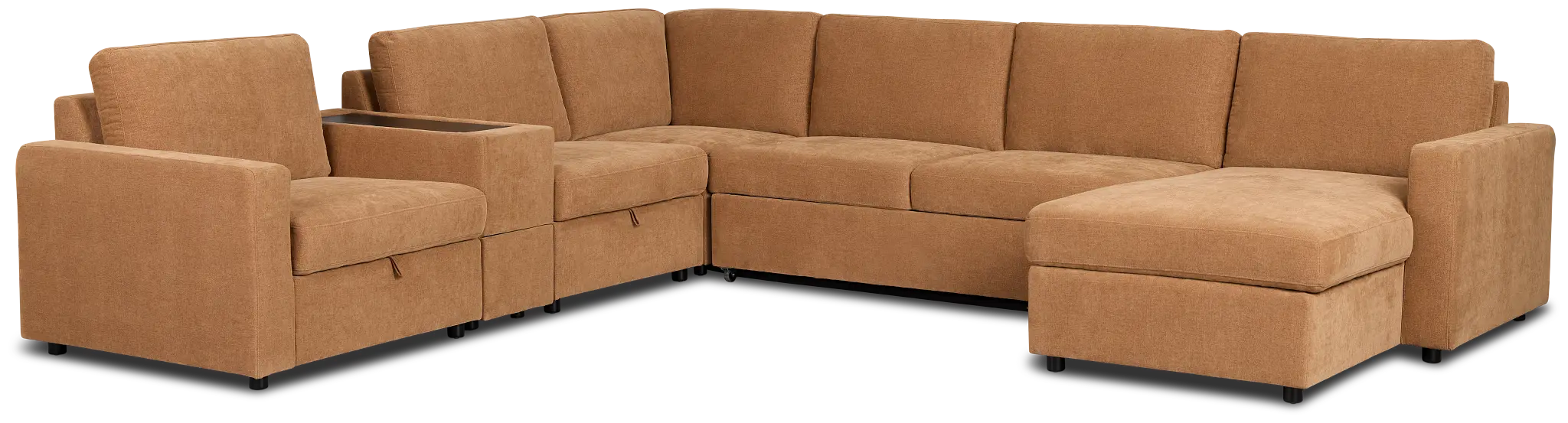 Addie Brown Fabric Medium Right Chaise Sleeper Sectional With Console Addie Brown Fabric Medium Right Chaise Sleeper Sectional With Console